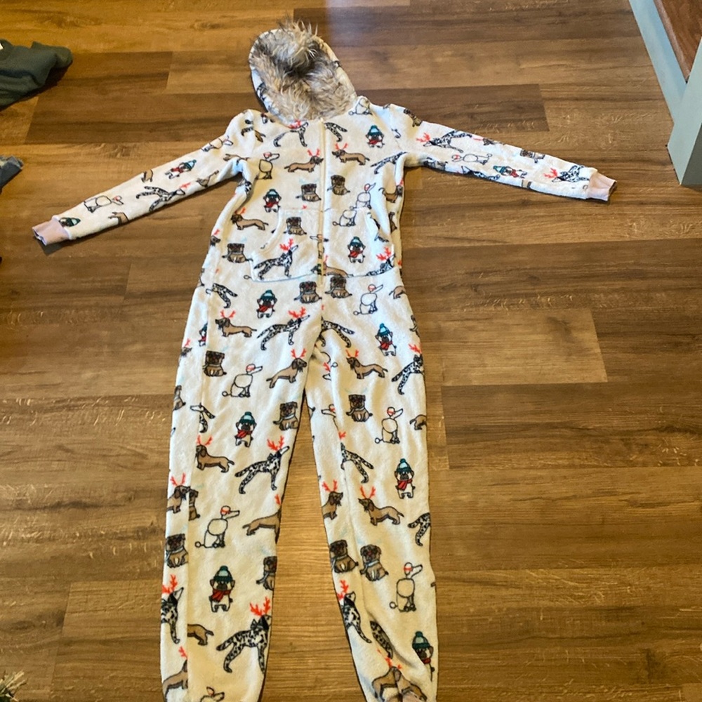 Women’s XS dog onesie with fur hood